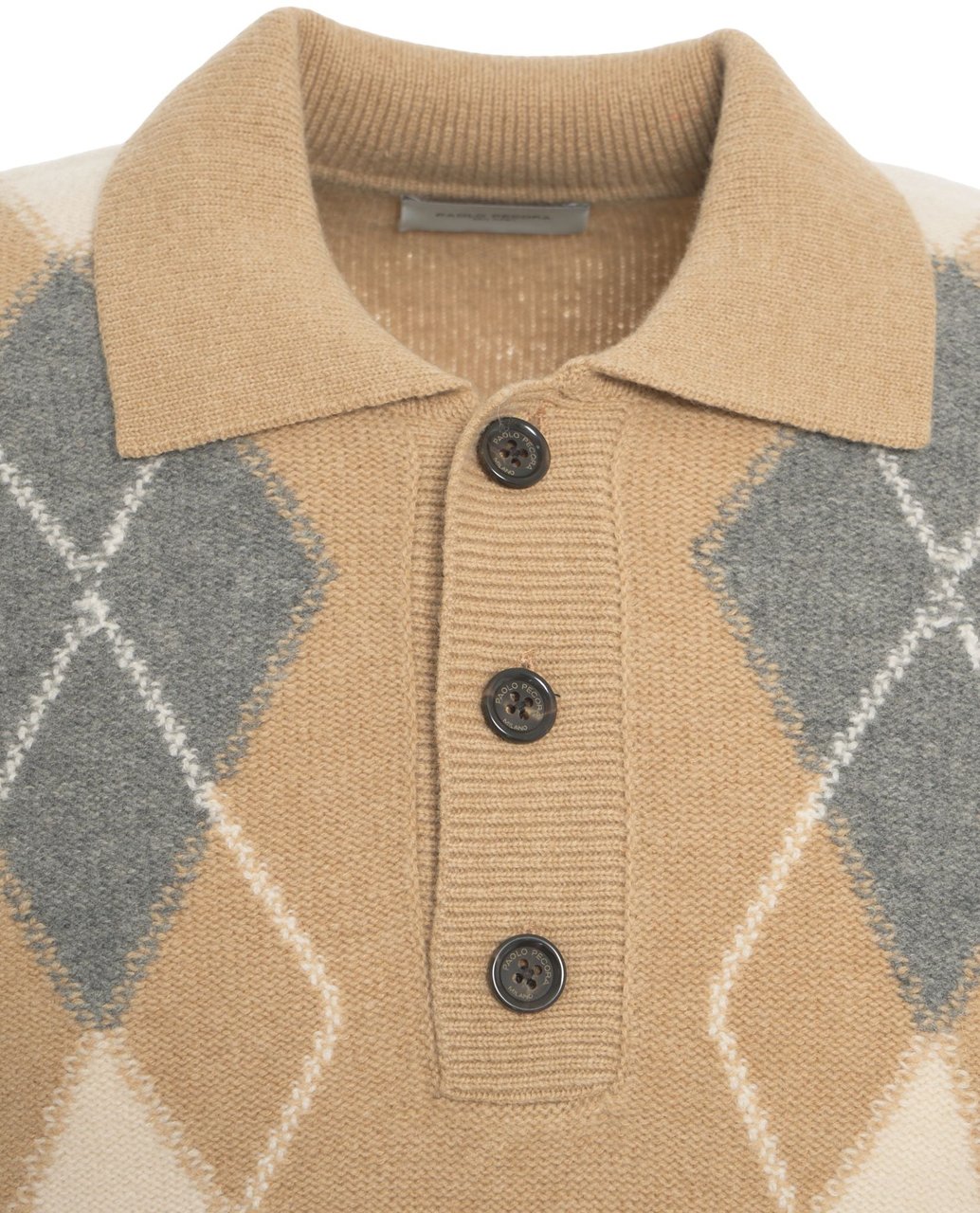 Paolo Pecora Knit polo with argyle pattern Beige