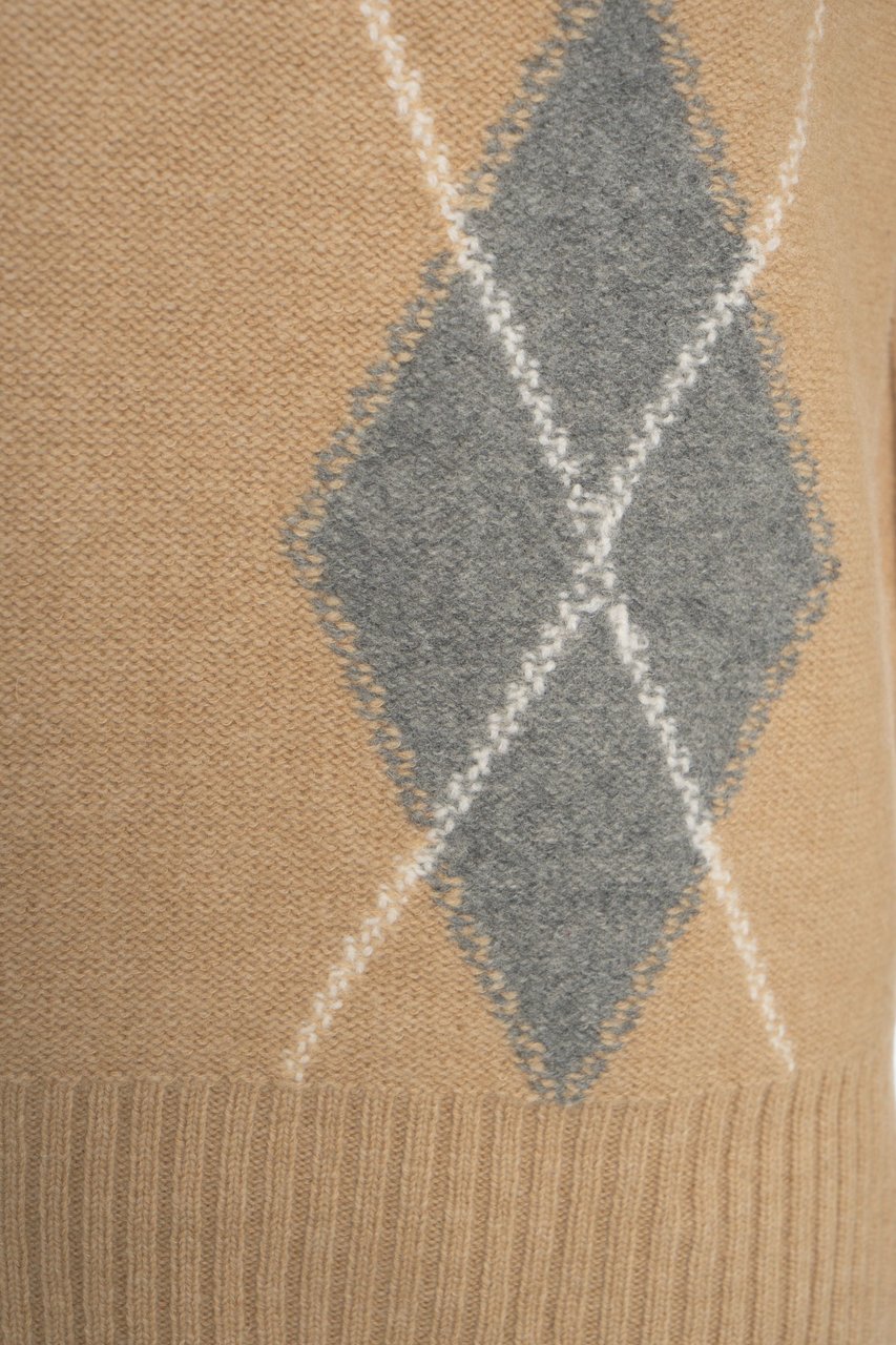 Paolo Pecora Knit polo with argyle pattern Beige
