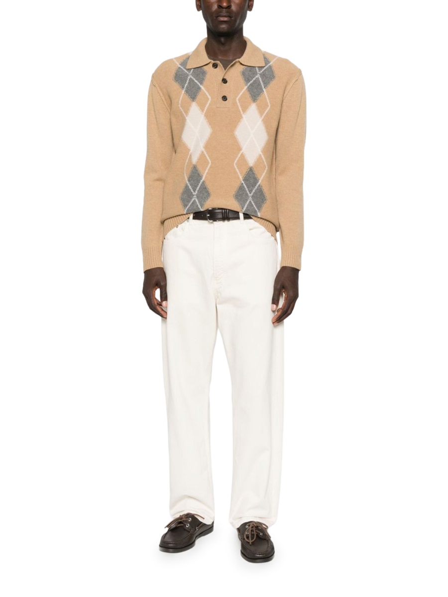 Paolo Pecora Beige Argyle Virgin Wool Polo Shirt Neutraal