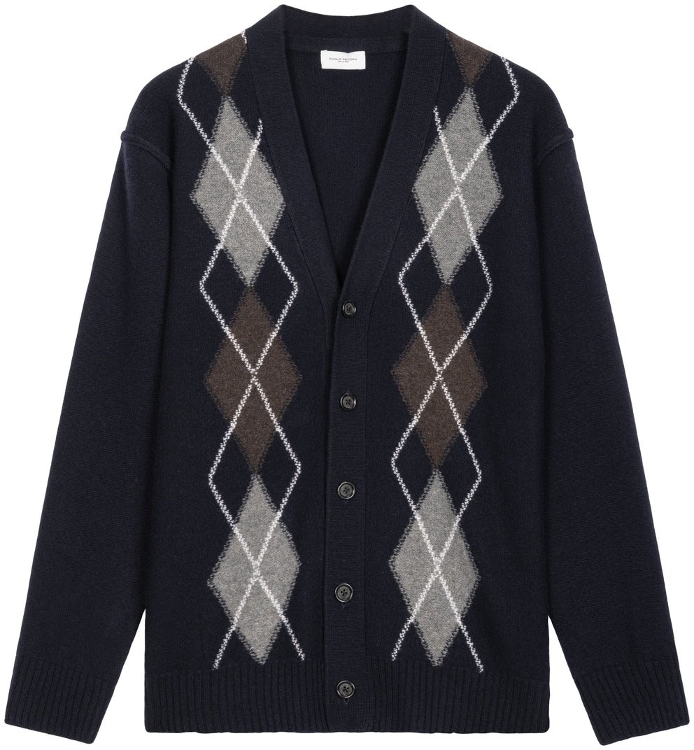 Paolo Pecora Cardigan with argyle pattern Blauw