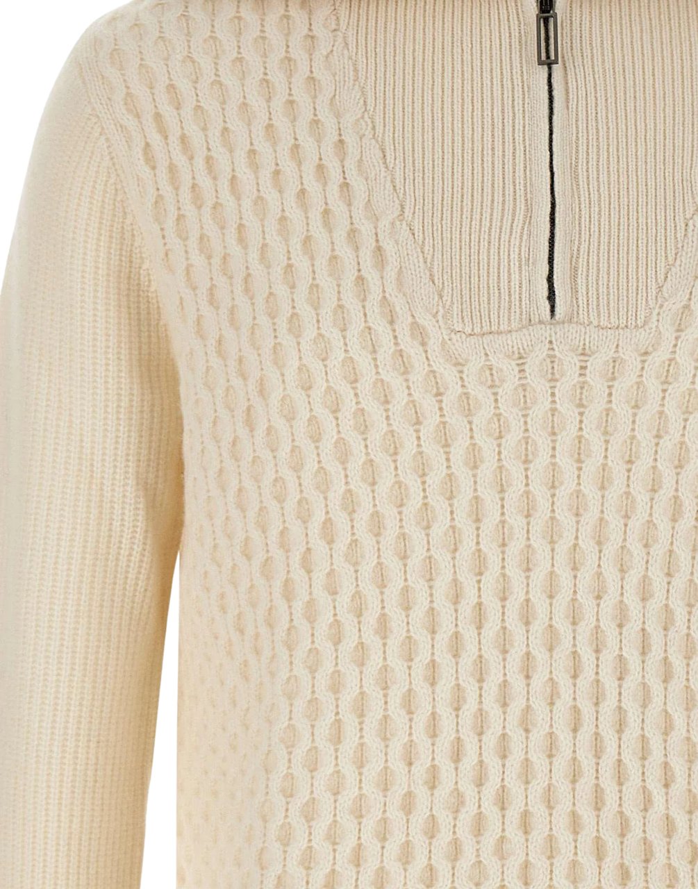 Paolo Pecora Mock-Neck Full-Zip Sweater With Ribbed Details Neutraal