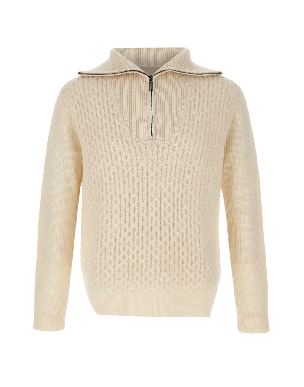 Paolo Pecora Mock-Neck Full-Zip Sweater With Ribbed Details Neutraal