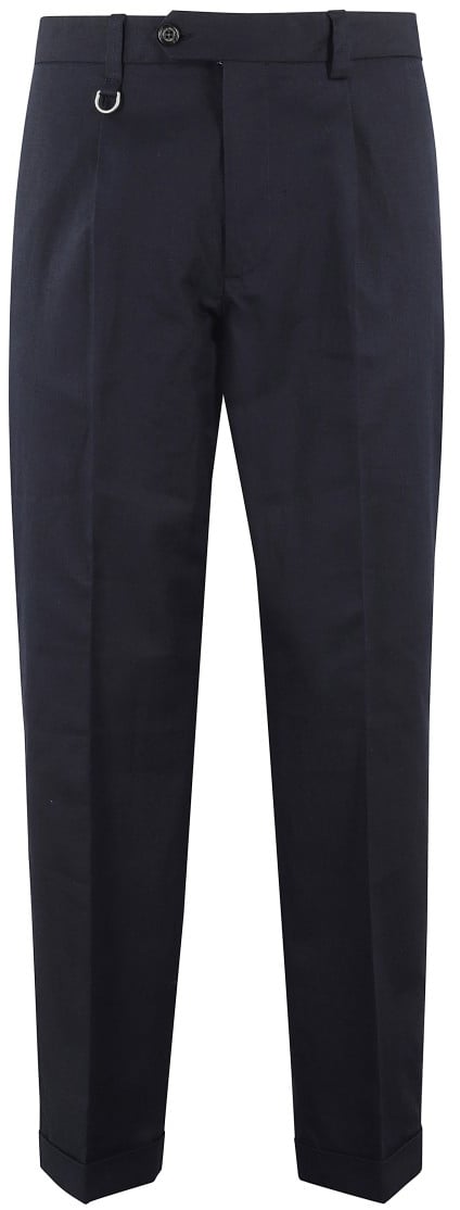 Paolo Pecora Tailored Blue Trousers With Ankle Cuffs Blauw