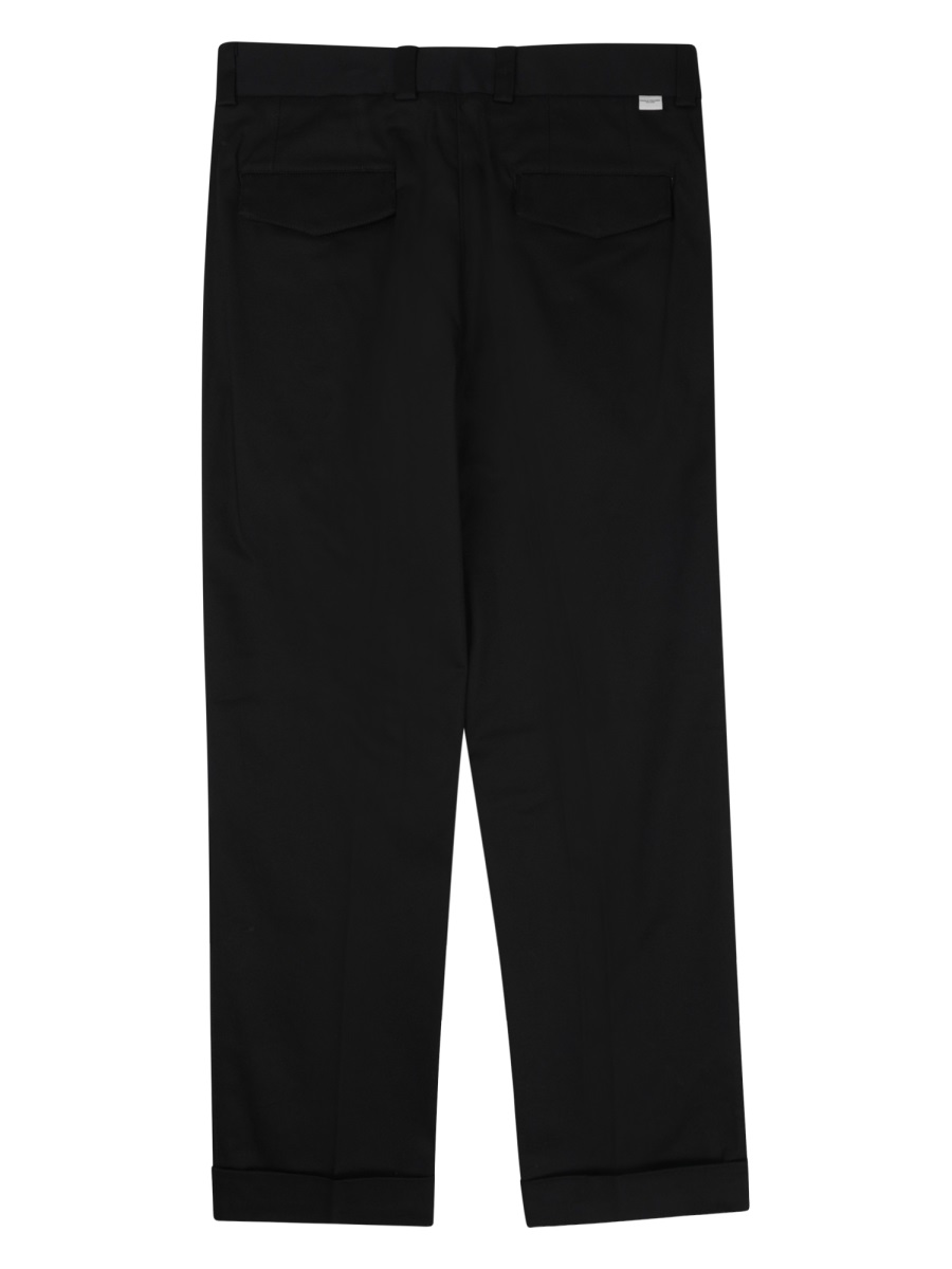 Paolo Pecora Classic Tailored Black Trousers with Straight Cut and Flap Pockets Zwart