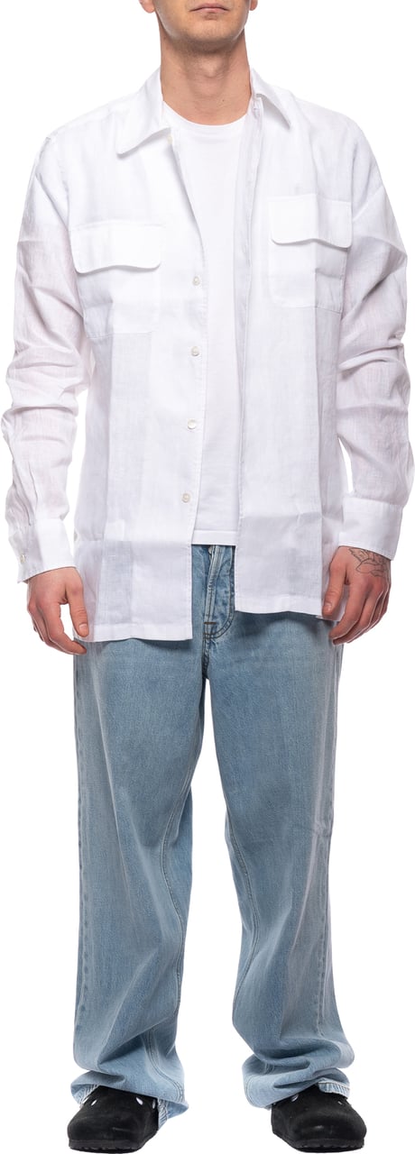 Paolo Pecora Classic Linen Shirt With French Collar Wit