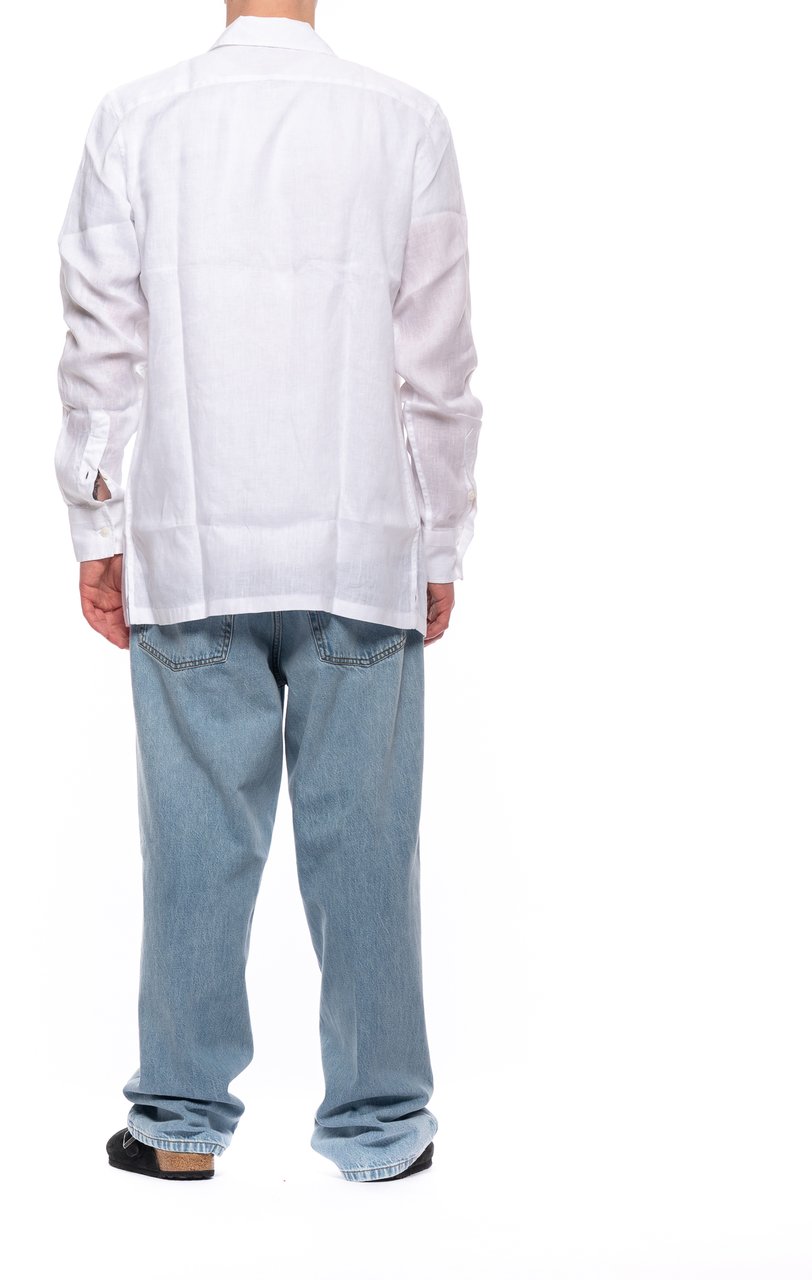 Paolo Pecora Classic Linen Shirt With French Collar Wit