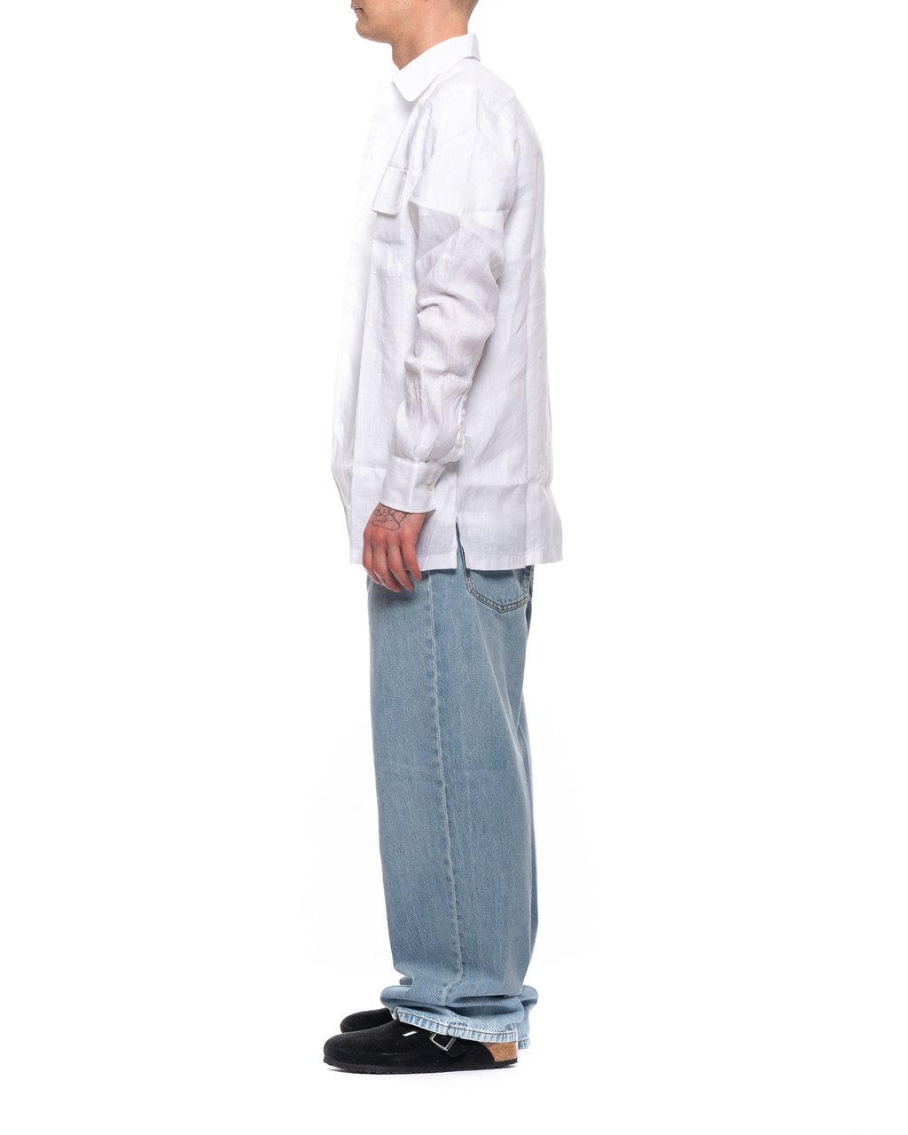 Paolo Pecora Classic Linen Shirt With French Collar Wit