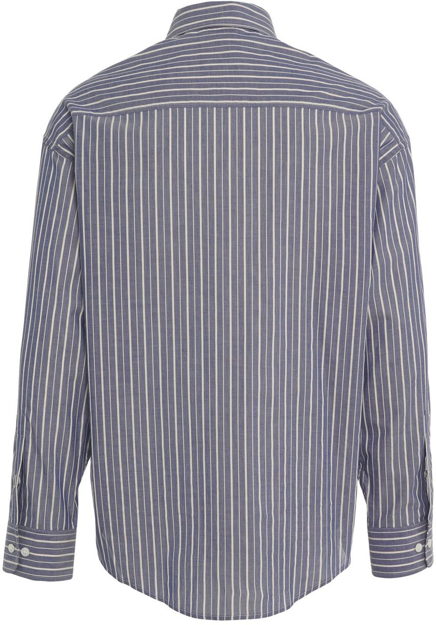 Paolo Pecora Striped cotton shirt Blauw