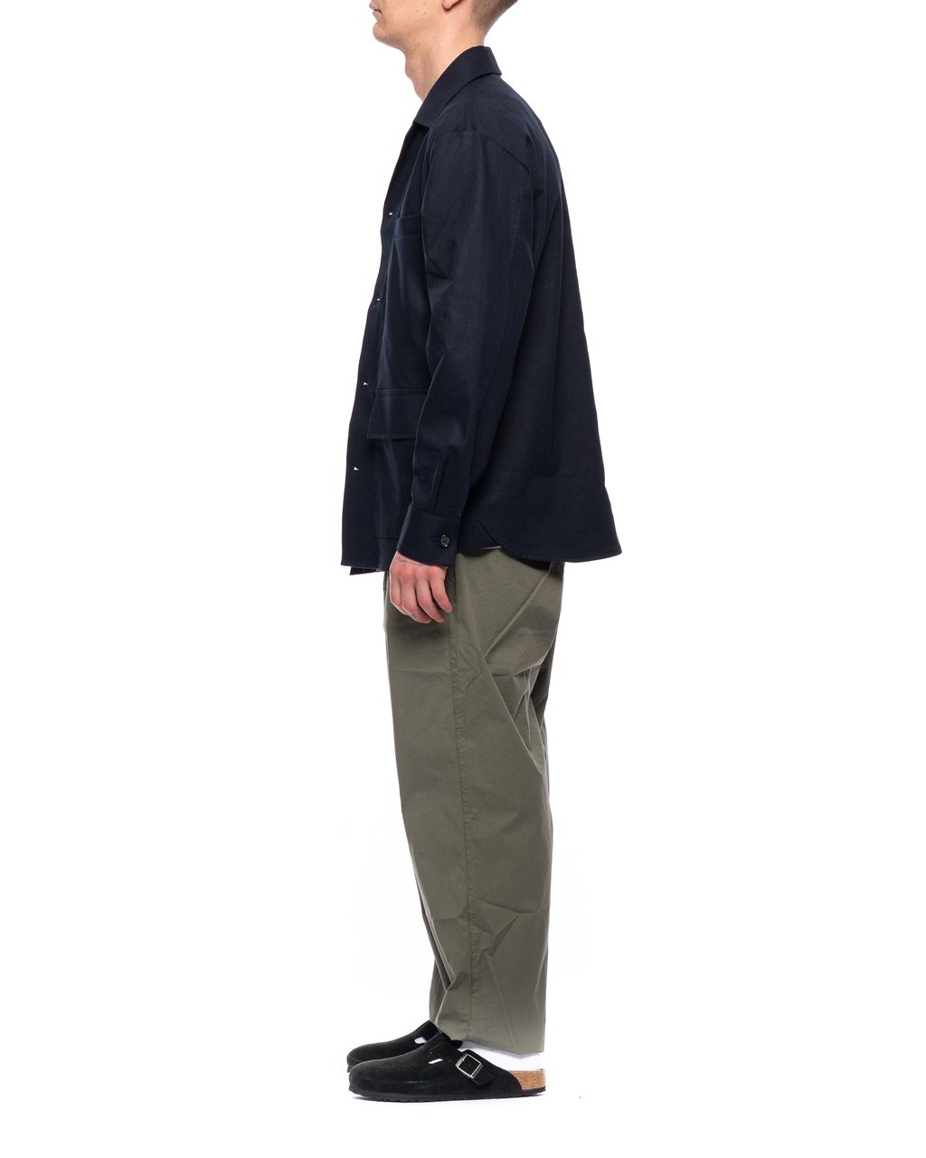 Paolo Pecora Blue Reverse Collar Linen-Blend Casual Shirt Zwart