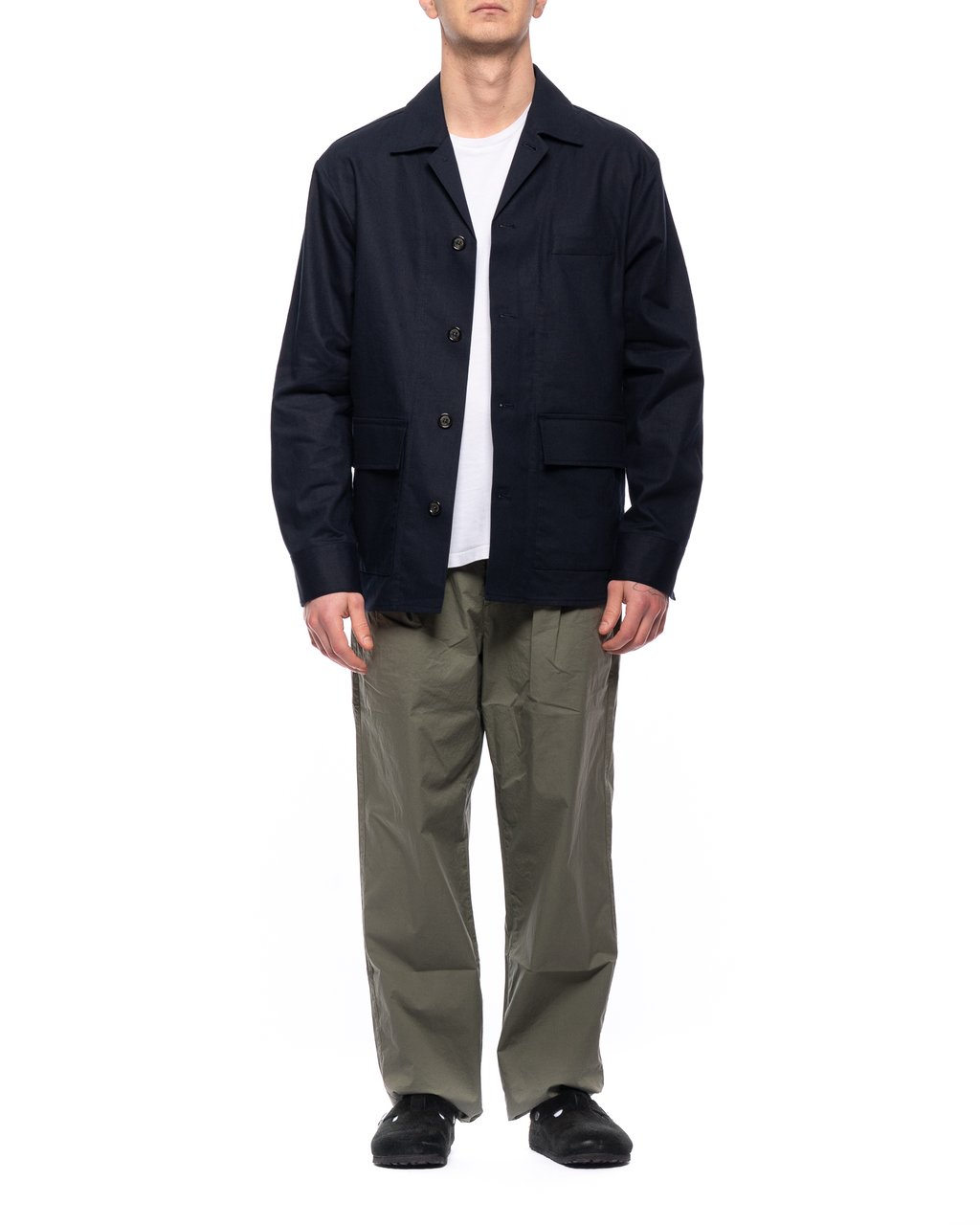 Paolo Pecora Blue Reverse Collar Linen-Blend Casual Shirt Zwart