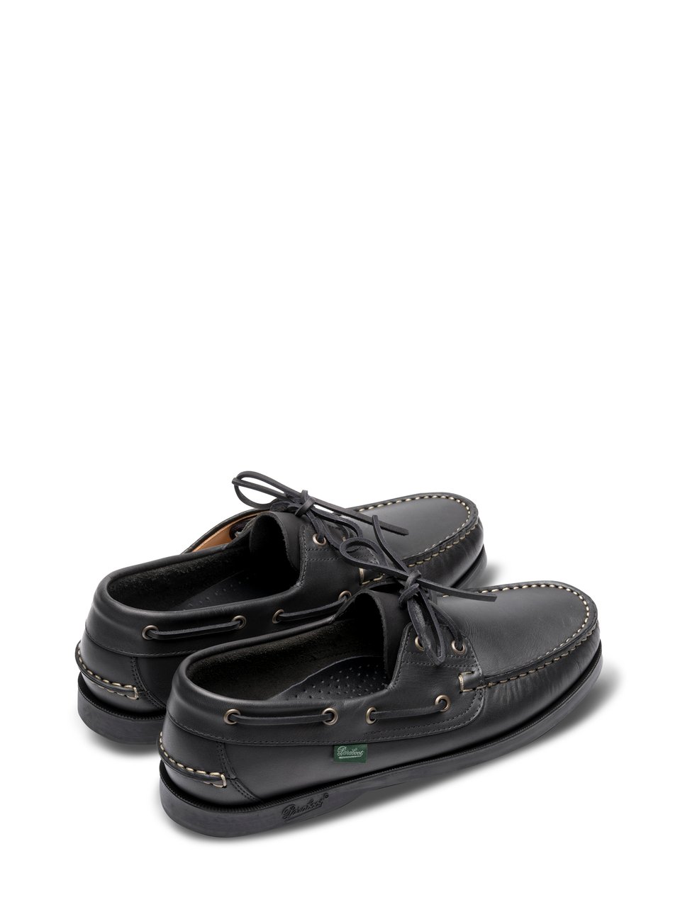 Paraboot Moccasin-Style Black Leather Flat Shoes With Lace-Up Design Zwart