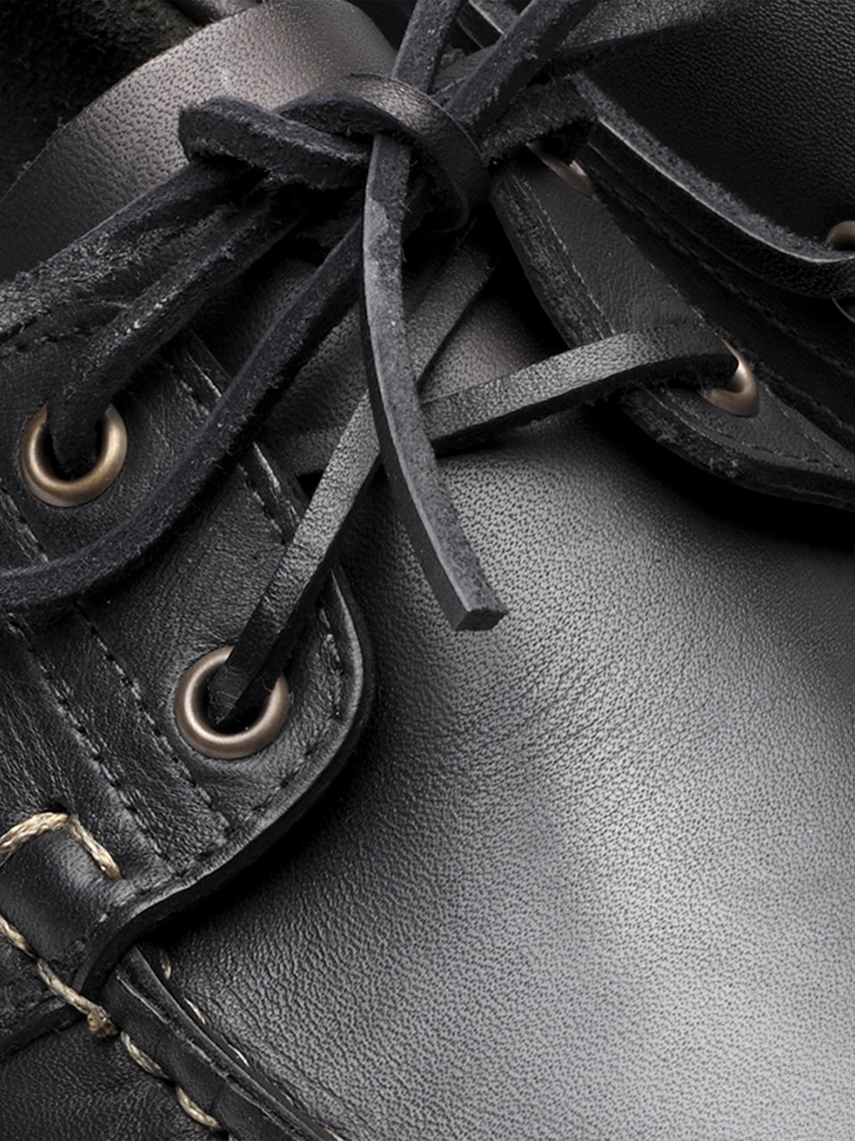 Paraboot Moccasin-Style Black Leather Flat Shoes With Lace-Up Design Zwart