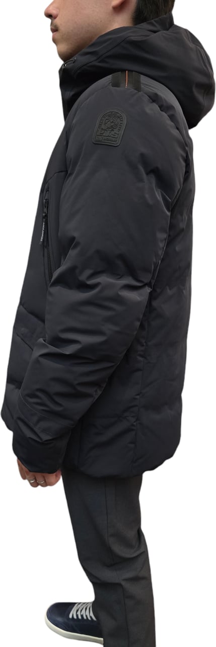 Parajumpers Doudoune Kazu noir mat Logo noir bande orange zip Capuche PJS Parajumpers Homme PMJKSS02 541 Zwart