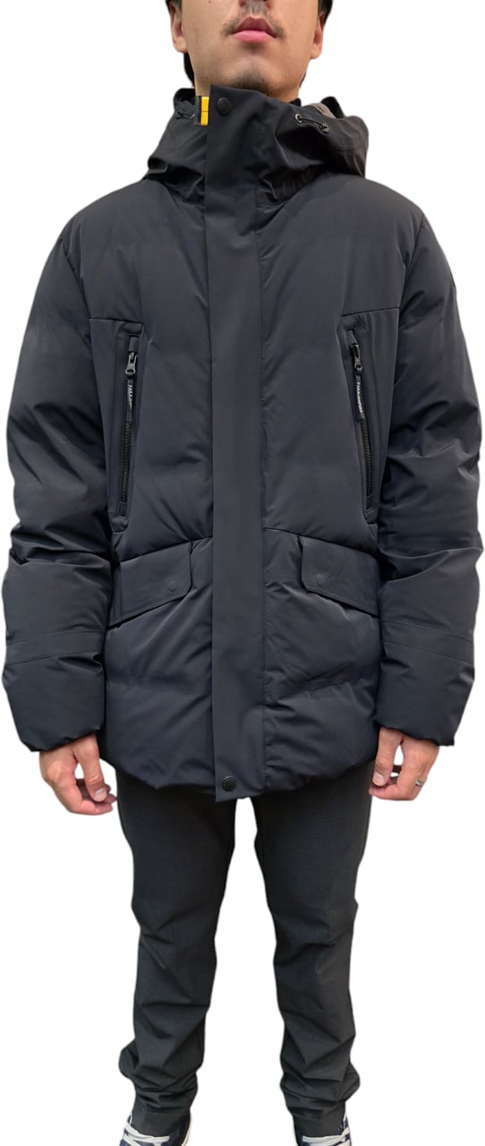 Parajumpers Doudoune Kazu noir mat Logo noir bande orange zip Capuche PJS Parajumpers Homme PMJKSS02 541 Zwart