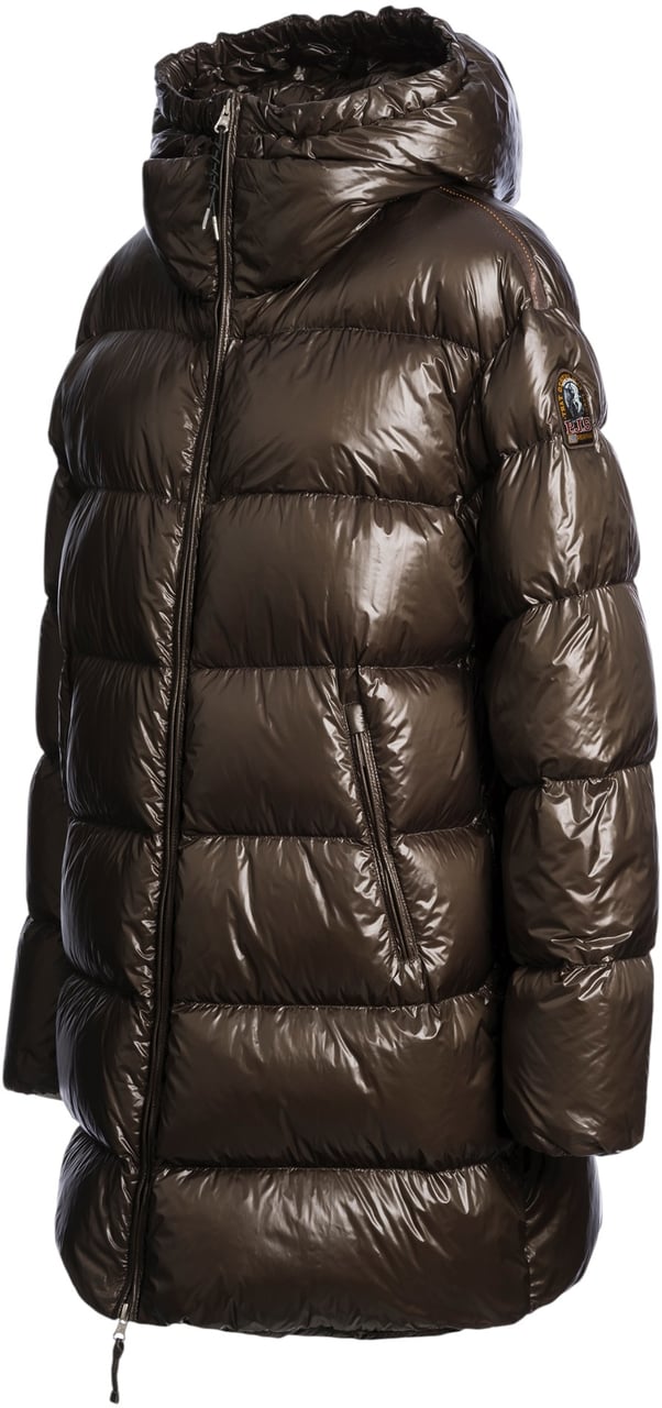 Parajumpers Doudoune Ivonne laquée long médium capuche Earth Brown Parajumpers Femme PWPULP33 0109 Bruin