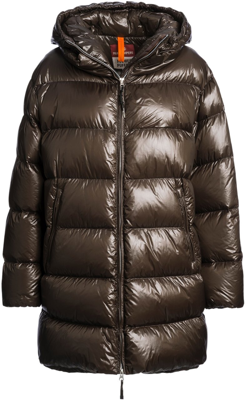 Parajumpers Doudoune Ivonne laquée long médium capuche Earth Brown Parajumpers Femme PWPULP33 0109 Bruin