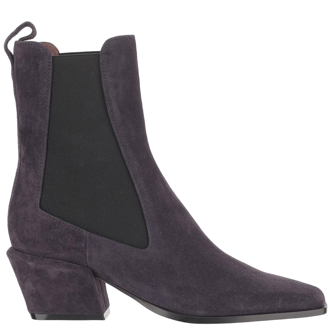 Paris Texas Calf Suede Ankle Boots with Square Toe and Covered Heel Paars