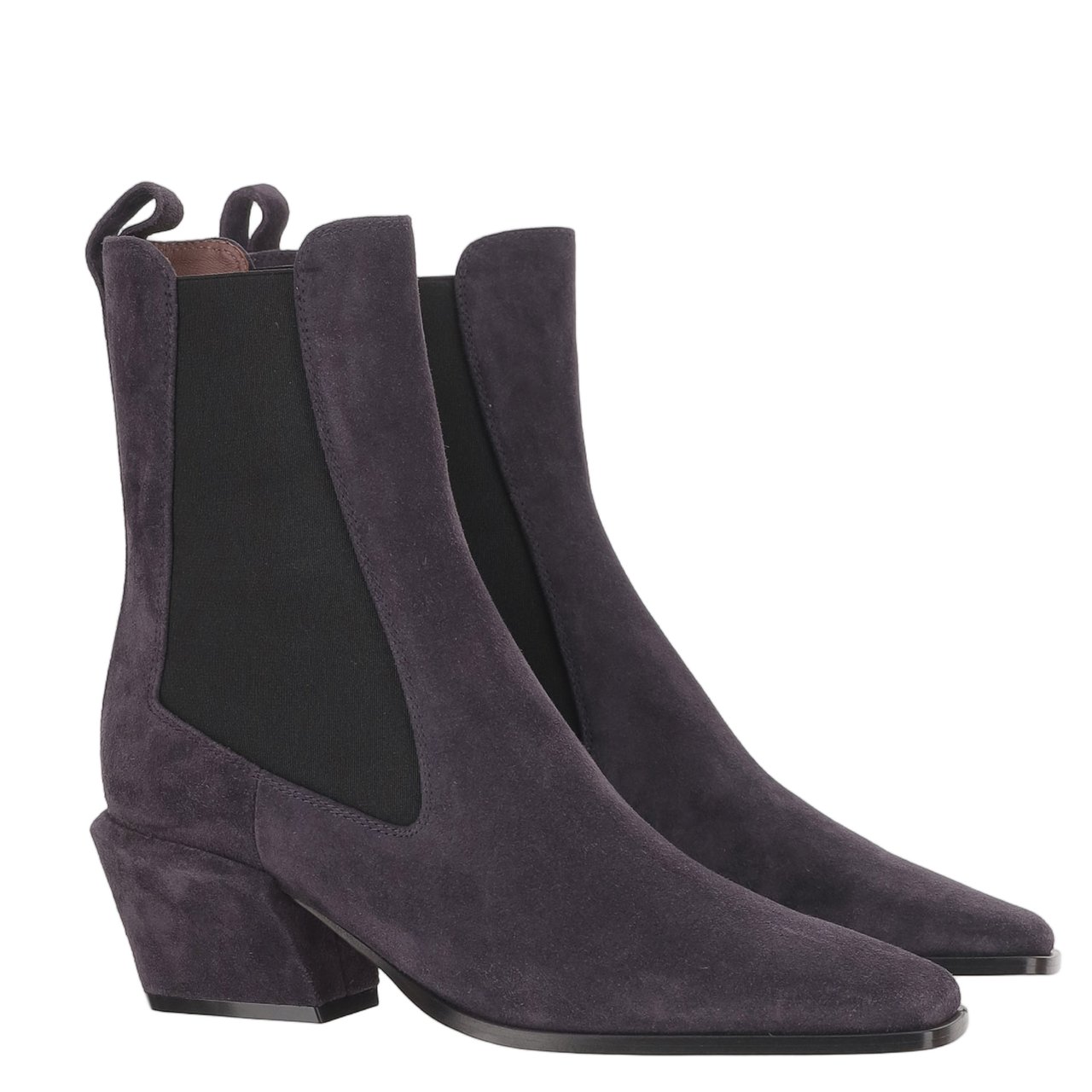 Paris Texas Calf Suede Ankle Boots with Square Toe and Covered Heel Paars