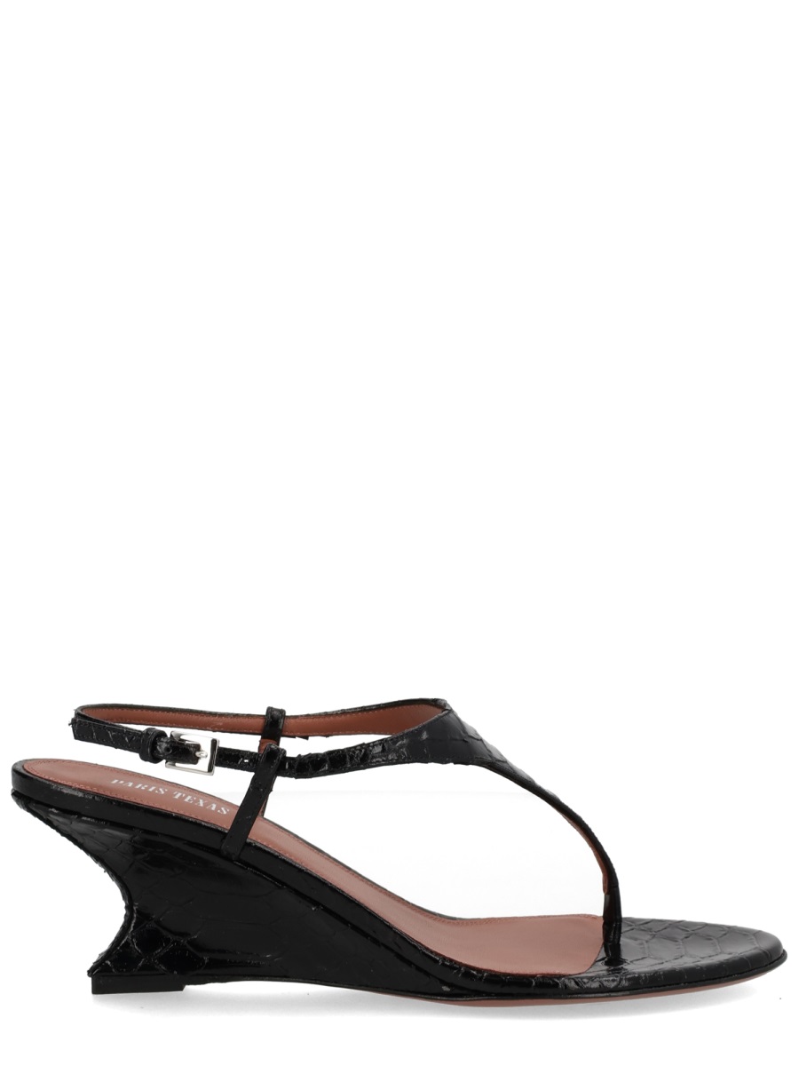 Paris Texas Nina Crocodile-Embossed Wedge Strap Sandals Zwart