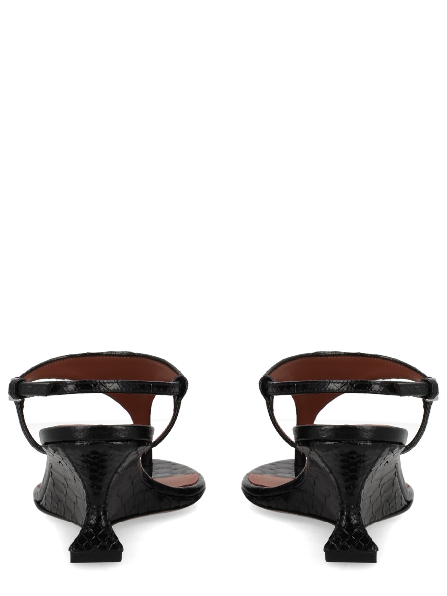 Paris Texas Nina Crocodile-Embossed Wedge Strap Sandals Zwart