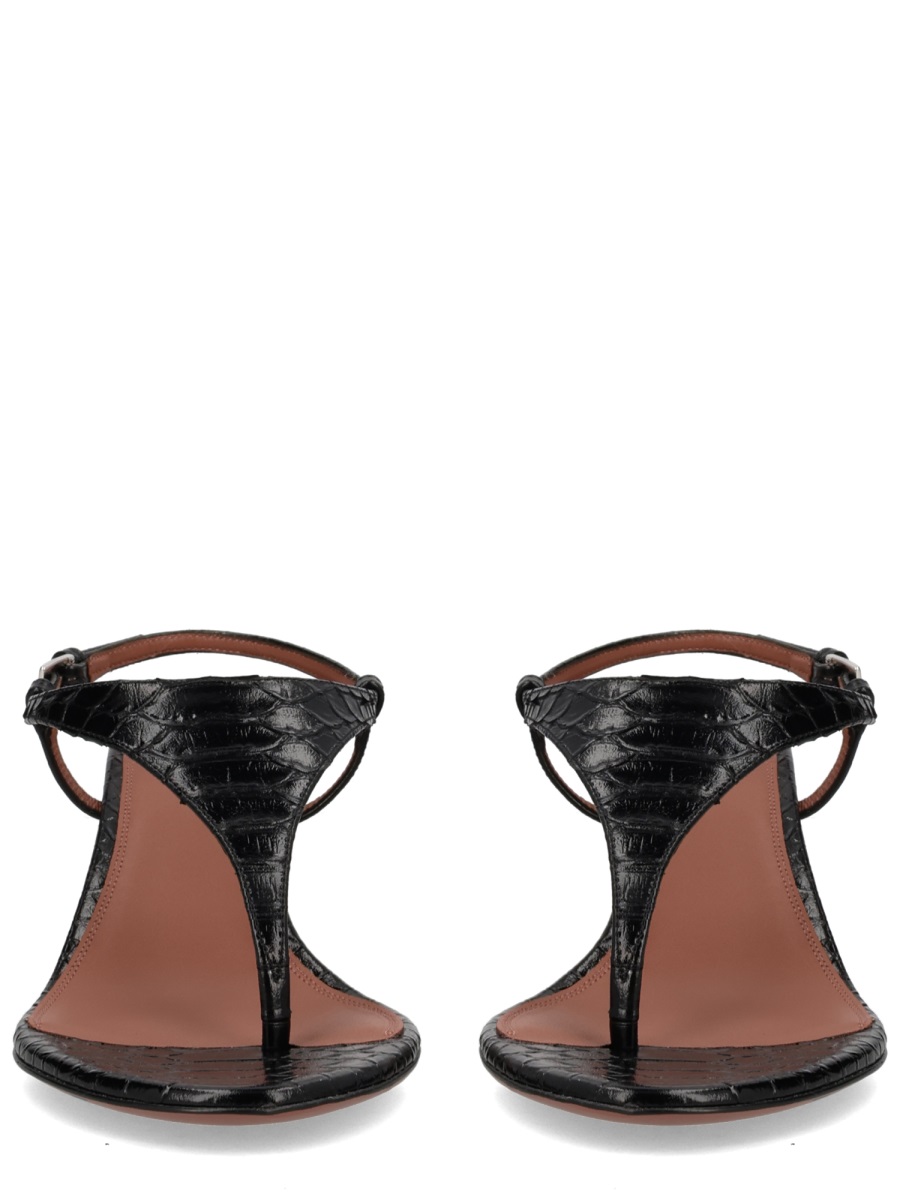 Paris Texas Nina Crocodile-Embossed Wedge Strap Sandals Zwart