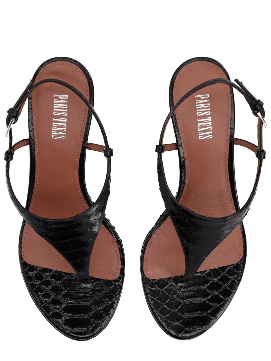 Paris Texas Nina Crocodile-Embossed Wedge Strap Sandals Zwart
