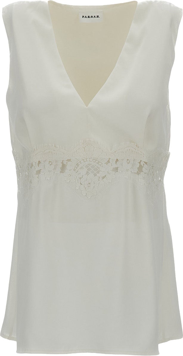 P.A.R.O.S.H. V-Neck Sleeveless Top With Lace Insert Wit