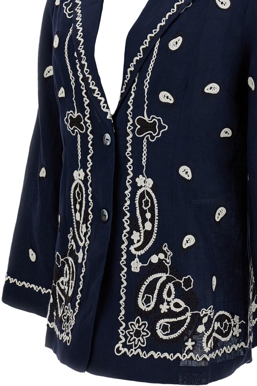 P.A.R.O.S.H. Embroidered Linen Jacket with Classic Lapels Blauw