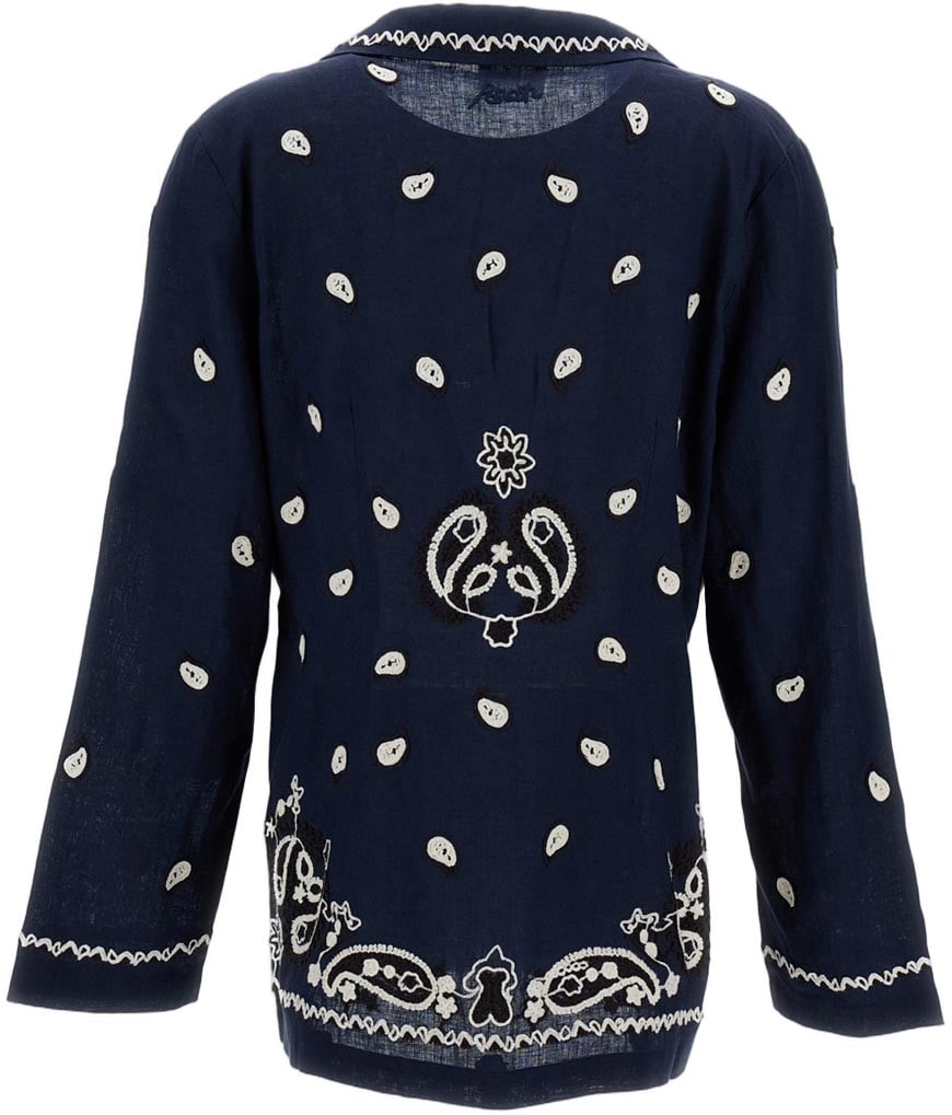 P.A.R.O.S.H. Embroidered Linen Jacket with Classic Lapels Blauw
