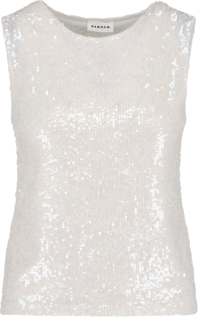 P.A.R.O.S.H. White Sequin Sleeveless Top Wit