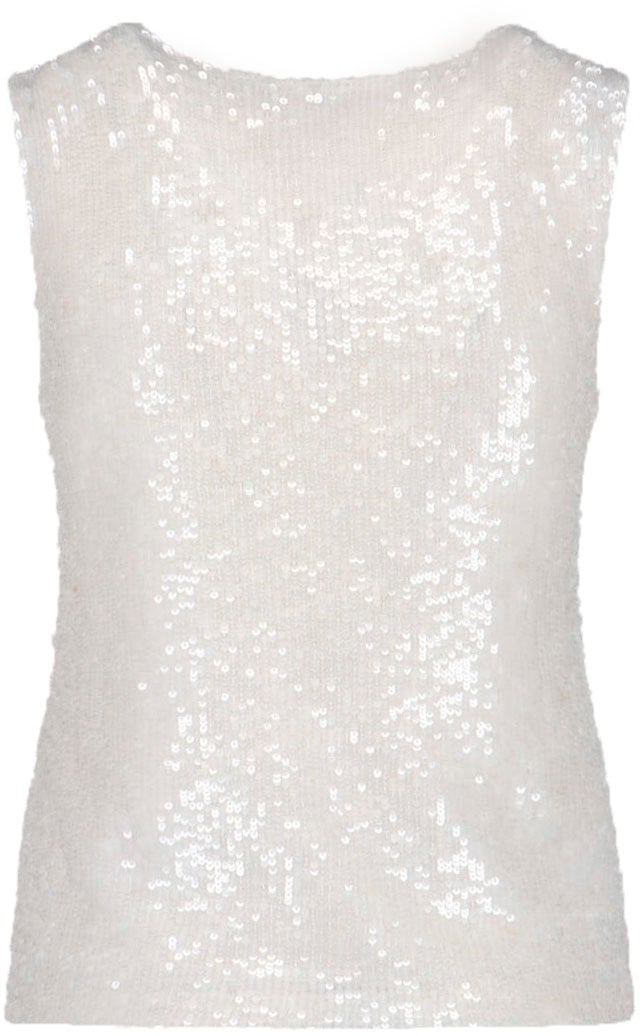 P.A.R.O.S.H. White Sequin Sleeveless Top Wit