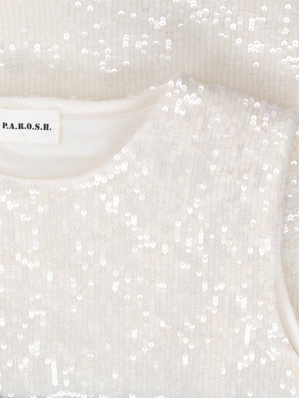 P.A.R.O.S.H. White Sequin Sleeveless Top Wit