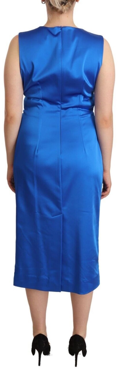P.A.R.O.S.H. Blue Acetate Sleeveless Pleated Midi Sheath Dress Blauw