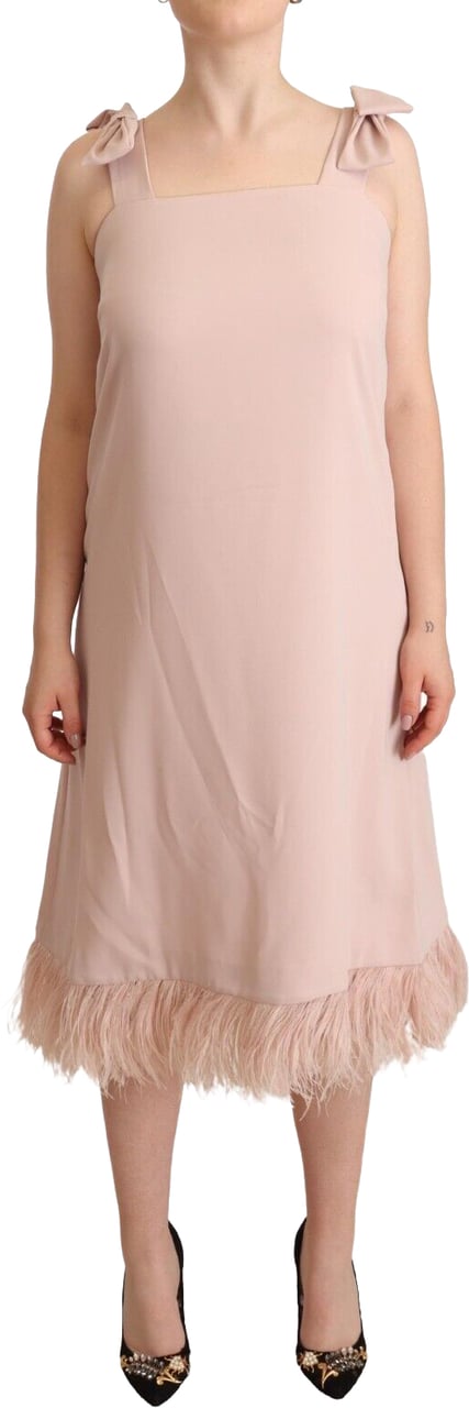 P.A.R.O.S.H. Pink Polyester Sleeveless Midi Feather Shift Dress Roze
