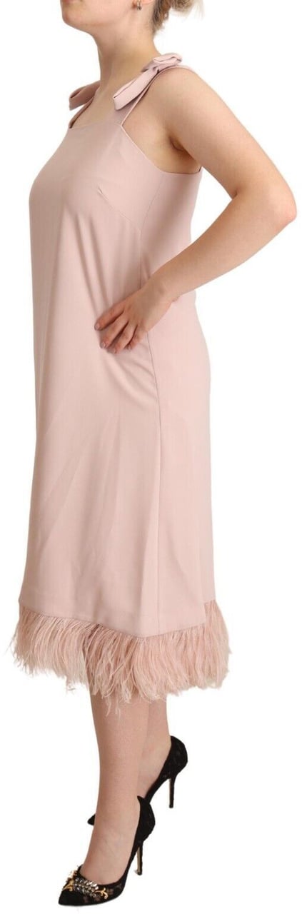 P.A.R.O.S.H. Pink Polyester Sleeveless Midi Feather Shift Dress Roze