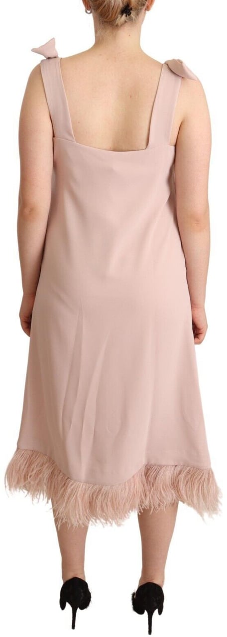 P.A.R.O.S.H. Pink Polyester Sleeveless Midi Feather Shift Dress Roze
