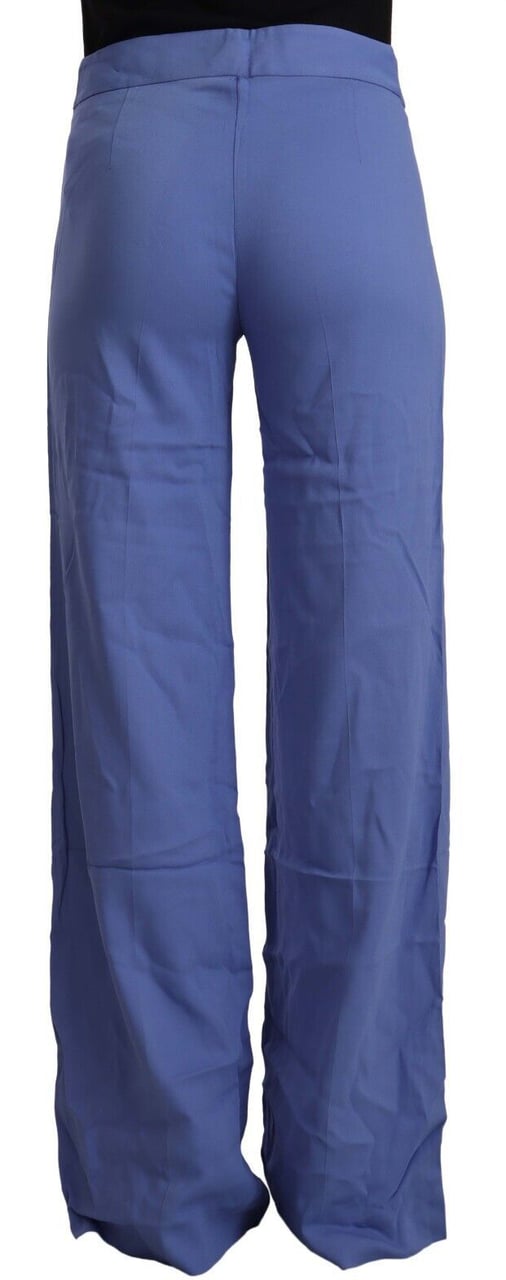 P.A.R.O.S.H. Blue High Waist Viscose Straight Wide Leg Pants Blauw