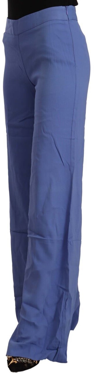 P.A.R.O.S.H. Blue High Waist Viscose Straight Wide Leg Pants Blauw