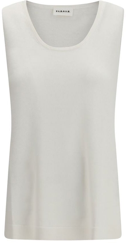 P.A.R.O.S.H. P.A.R.O.S.H. White Linen Sleeveles T-Shirt Wit