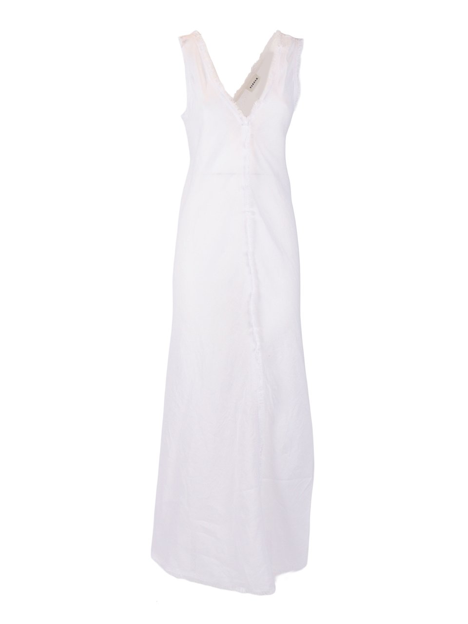 P.A.R.O.S.H. Sleeveless Frayed V Neck Midi Dress Wit