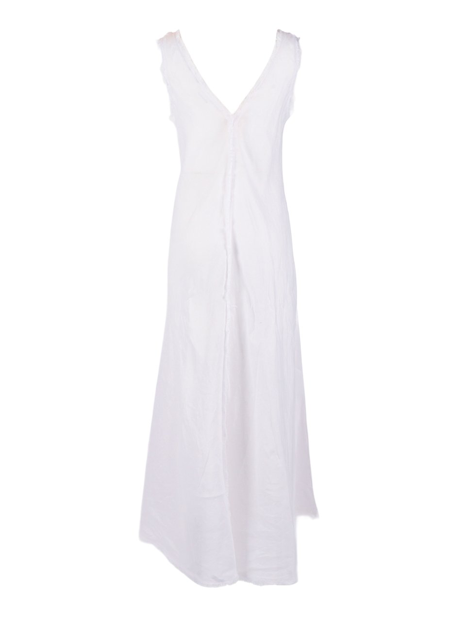 P.A.R.O.S.H. Sleeveless Frayed V Neck Midi Dress Wit