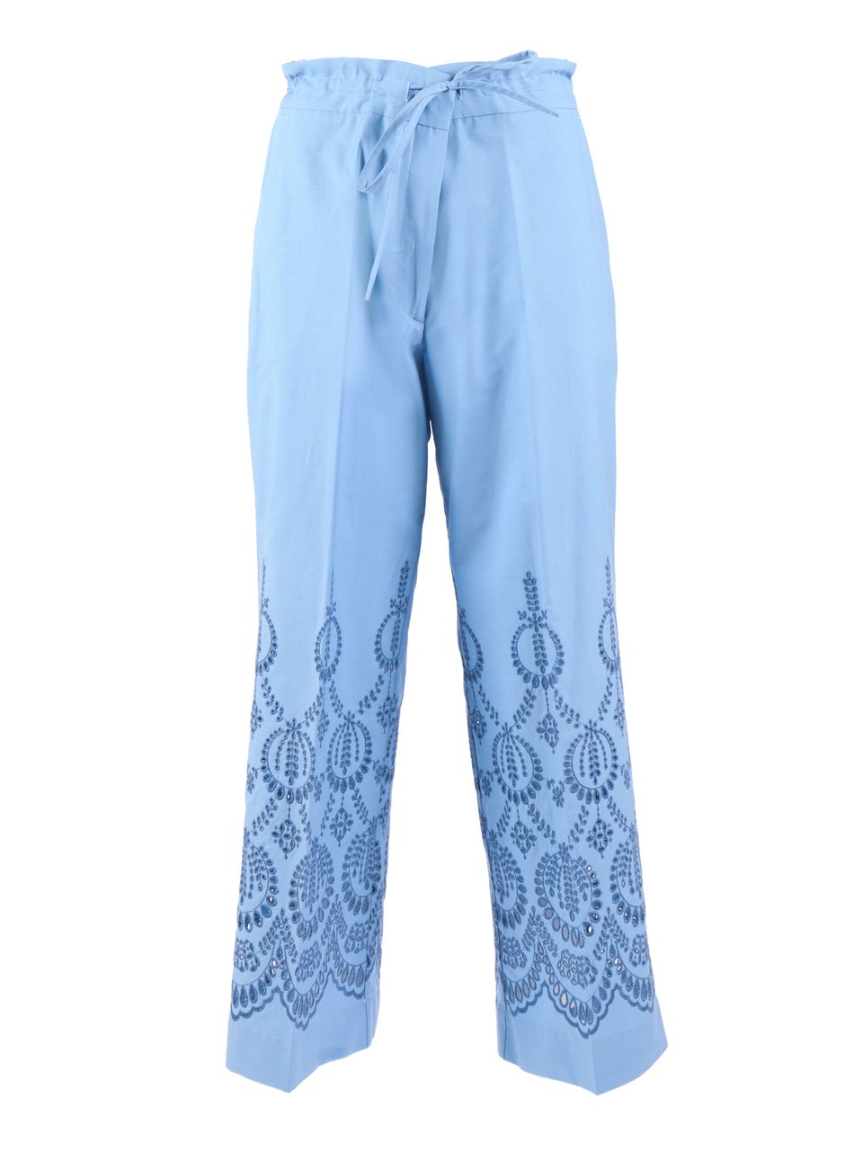P.A.R.O.S.H. Cropped Wide Embroidered Straight-Leg Pants Blauw