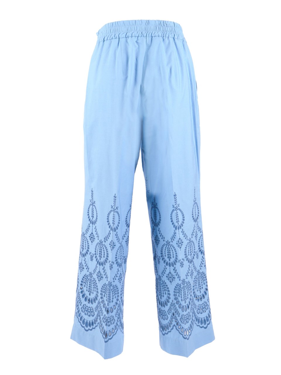 P.A.R.O.S.H. Cropped Wide Embroidered Straight-Leg Pants Blauw