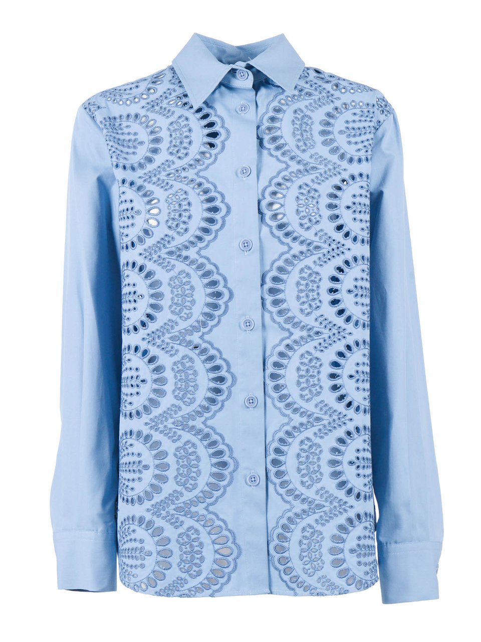 P.A.R.O.S.H. Lace Embroidery Pointed Casual Shirt Blauw