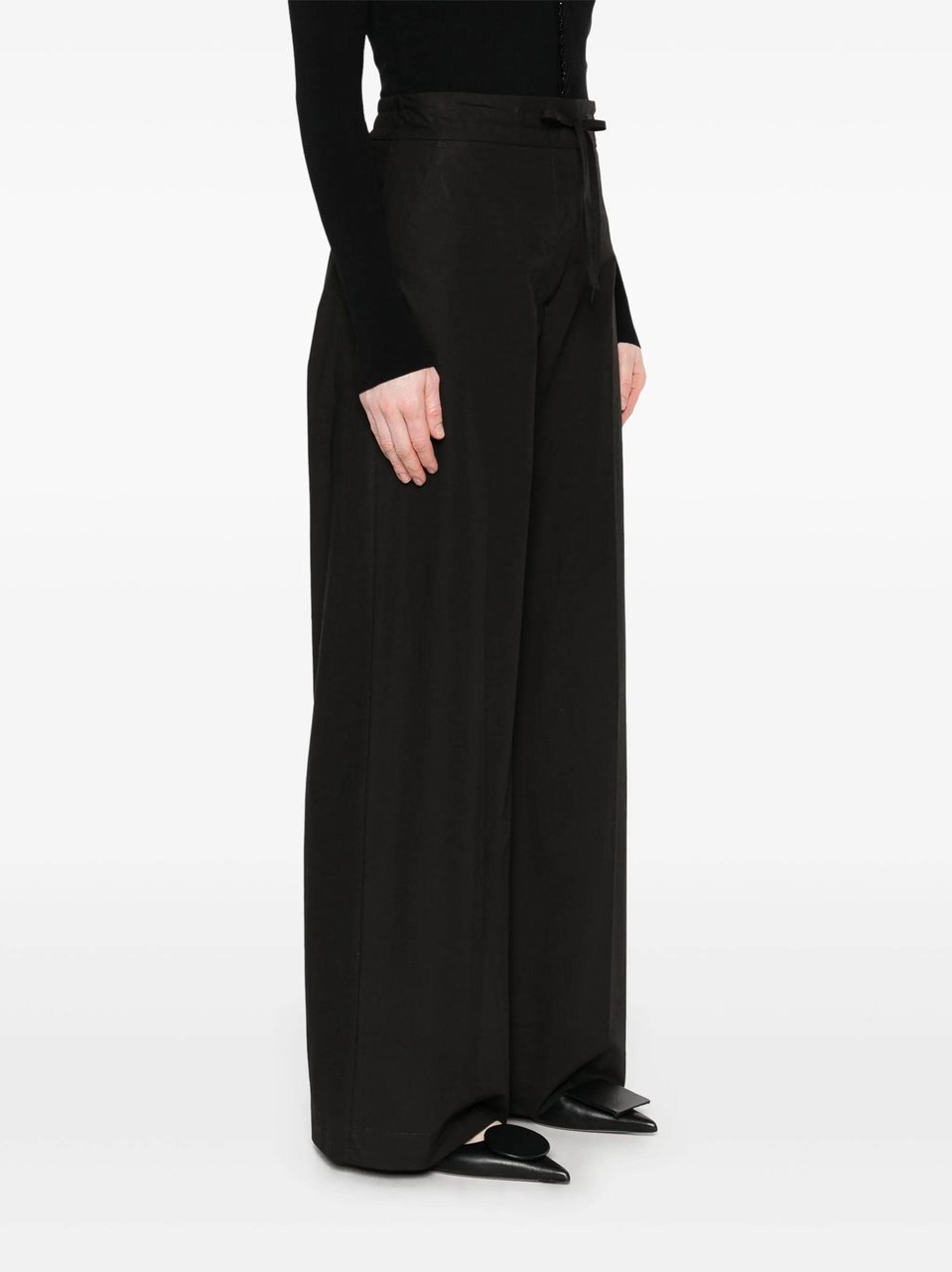 P.A.R.O.S.H. Pantaloni Wide Leg Drawstring Cotton Pants Zwart