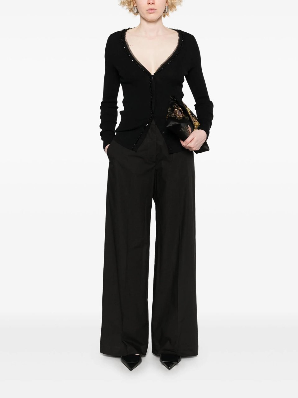 P.A.R.O.S.H. Pantaloni Wide Leg Drawstring Cotton Pants Zwart
