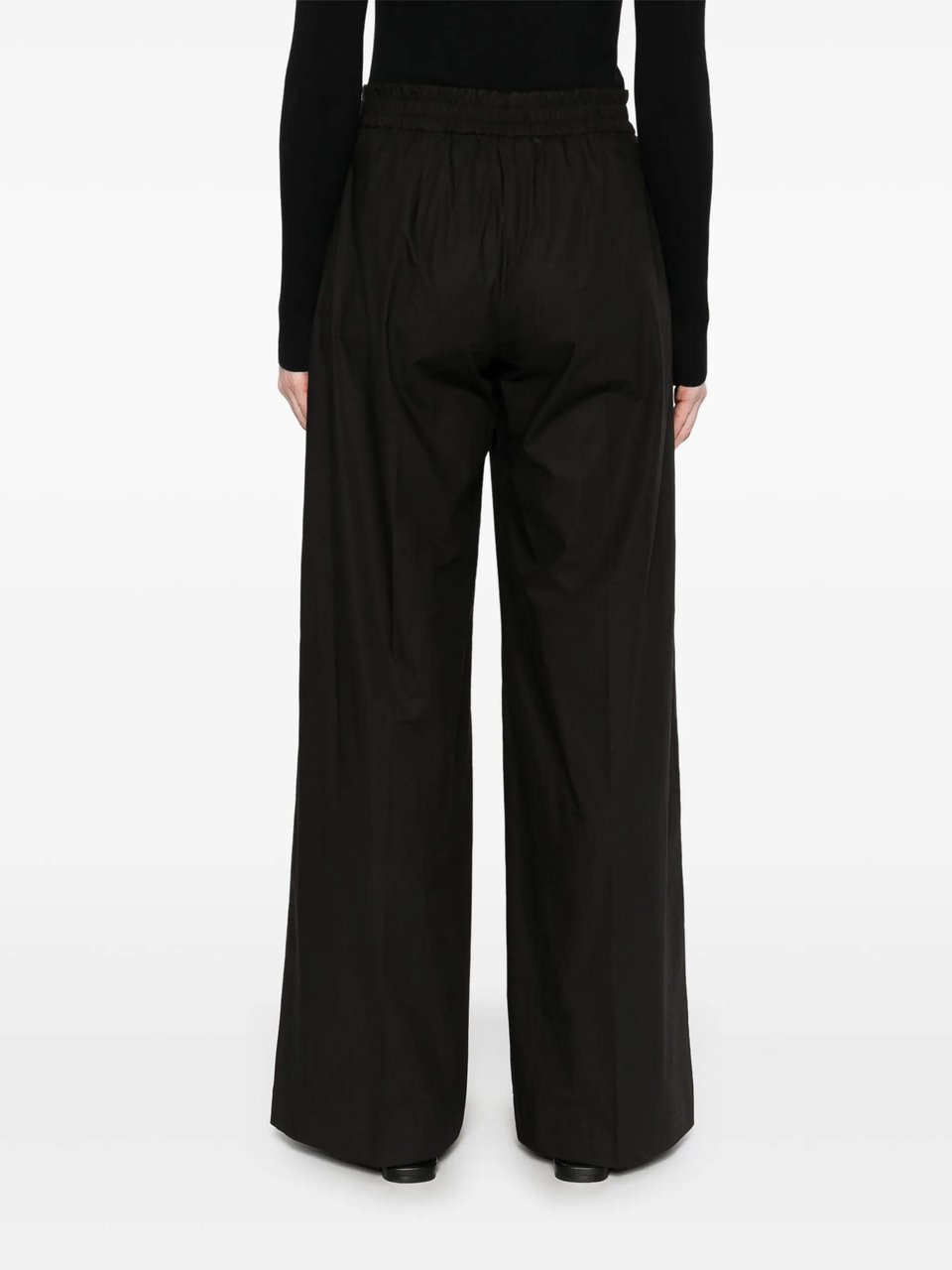 P.A.R.O.S.H. Pantaloni Wide Leg Drawstring Cotton Pants Zwart
