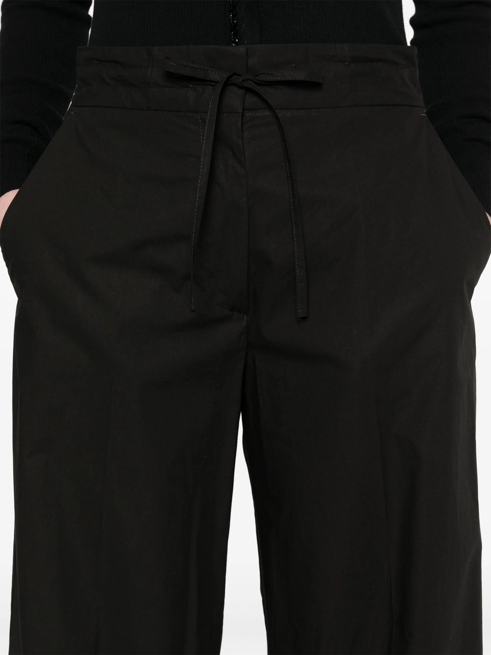 P.A.R.O.S.H. Pantaloni Wide Leg Drawstring Cotton Pants Zwart