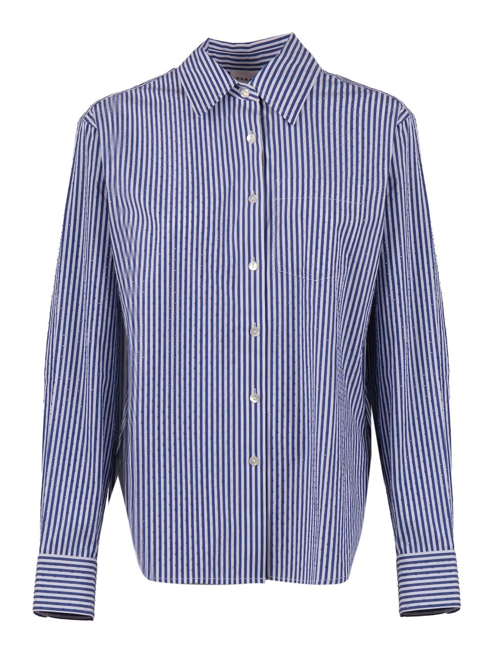 P.A.R.O.S.H. Vertical Stripe Pointed Casual Shirt Blauw