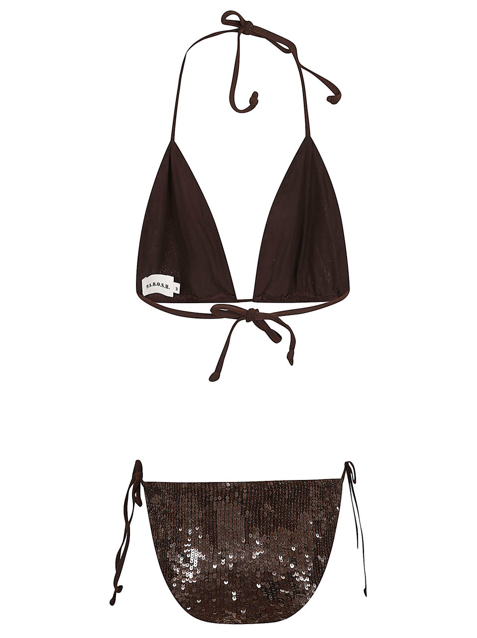 P.A.R.O.S.H. Micro-Sequin Brown Bikini with Adjustable Sliding Triangle Cups Bruin